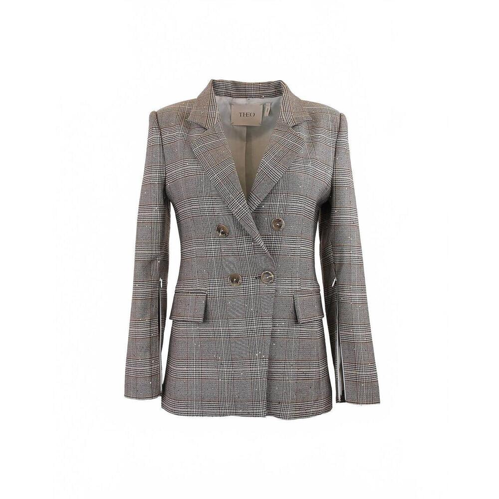NEW THEO THE LABEL women's eudora split sleeve sequined prince of wales jacket i